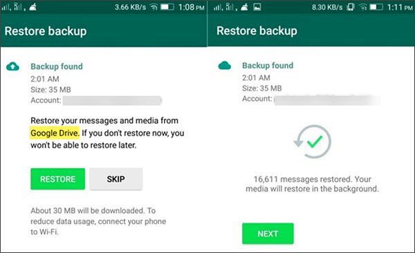 Google whatsapp history restore drive from chat How to