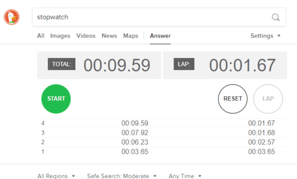 DuckDuckGo Stopwatch